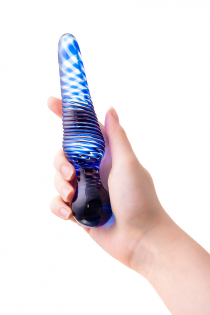 Двусторонний фаллоимитатор Sexus Glass, стекло, синий, 17 см