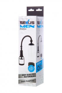 Помпа для пениса Sexus Men Erection, вакуумная, механическая, ABS пластик, черный, 23 см