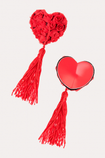 Пэстис Erolanta Lingerie Collection в форме сердец с розами и кисточками красные
