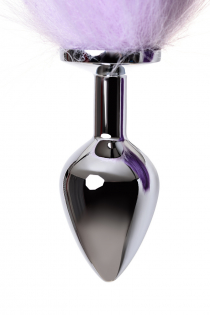 Анальная втулка Metal by TOYFA с бело-фиолетовым хвостом, металл, серебристый, 45 см, Ø 3,3 см