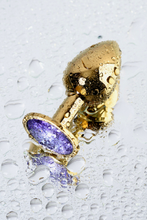 Анальный страз Metal by TOYFA, металл, золотистый, с кристаллом цвета аметист, 7 см, Ø 2,8 см, 50 г