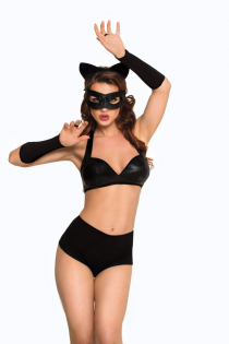 Костюм кошечки SoftLine Collection Catwoman (бюстгальтер, шортики, головной убор, маска и перчатки), чёрный, М