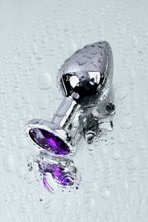 Анальный страз Metal by TOYFA, металл, серебристый, с кристаллом цвета аметист, 8 см, Ø 3,4 см, 85 г