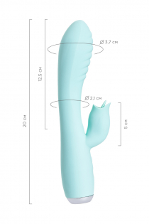 Вибратор с клиторальным стимулятором и язычком, JOS MILO, силикон, мятный, 20 см