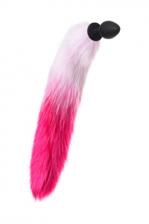 Анальная втулка с бело-розовым хвостом POPO Pleasure by TOYFA, M, силикон, черная, 45 см, Ø 3,3 см