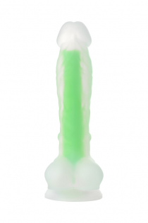 Фаллоимитатор, светящийся в темноте, Штучки-Дрючки, силикон, прозрачно-зеленый, 18 см