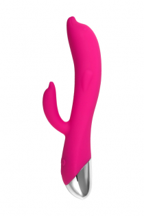 Вибратор Штучки-Дрючки «Дрючка-Удовольствие» с клиторальным стимулятором, розовый, 21,5 см