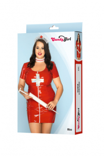 Костюм медсестры Candy Girl Eliza (платье, чокер, головной убор, стринги) красный, 2XL