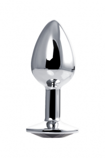 Анальная втулка Штучки-Дрючки, серебряная, с чёрным кристаллом, Ø 2,5 см, 48 г