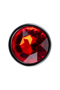 Анальная втулка Штучки-Дрючки, серебряная, с красным кристаллом, Ø 2,5 см, 46 г