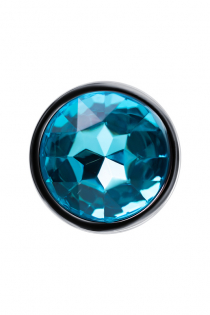 Анальная втулка Штучки-дрючки, металл, серебряная, с голубым кристаллом, 7 см, Ø 2,8 см, 50 г