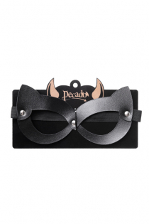 Маска Pecado BDSM, с ушками кошки открытая, натуральная кожа, чёрная