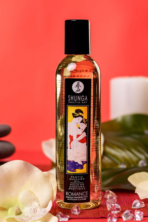 Масло для массажа Shunga Romance, натуральное, возбуждающее, с ароматом клубники и шампанского, 250 мл