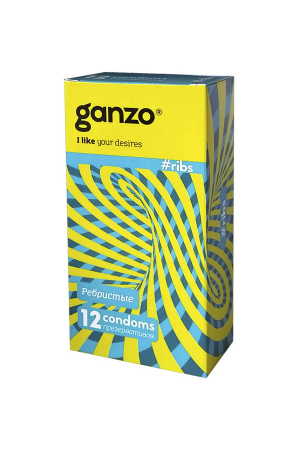 Презервативы Ganzo Ribs, с ребристой поверхностью, латекс, 18 см, 12 шт