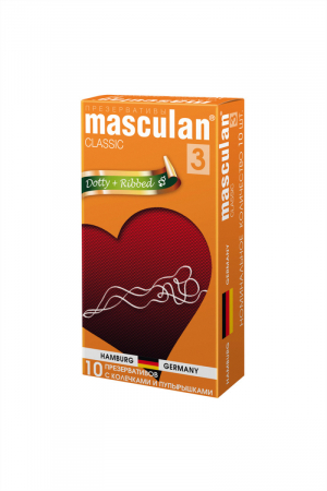 Презервативы Masculan Classic 3 , 10 шт.  С колечками и пупырышками (Dotty+Ribbed)  ШТ