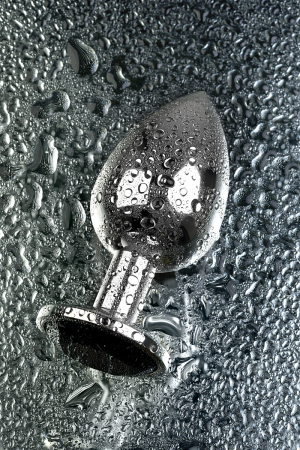 Анальная втулка Metal by TOYFA, металл, серебристая, с кристаллом цвета турмалин, 9,2 см, Ø 4 см, 425 г