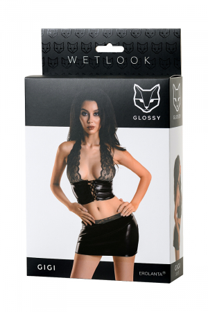 Glossy, Комплект Gigi из материала Wetlook, черный, S