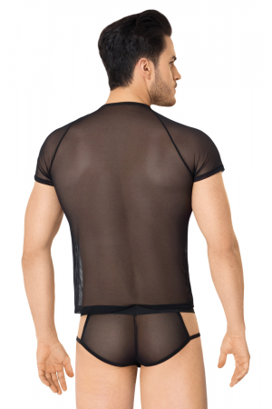 Костюм-сетка с вырезами по бокам мужской SoftLine Collection (майка, шорты), чёрный, XL