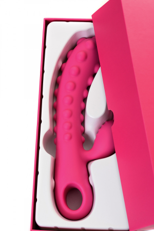 Вибратор с клиторальным стимулятором KOKOS SMON, силикон, розовый, 23 см, Ø 3,5 см