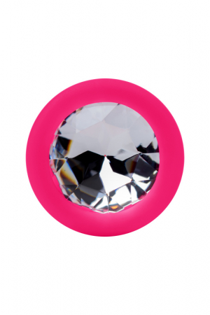 Анальный страз Штучки-Дрючки, розовый, с прозрачным кристаллом, силикон, 2,7 см