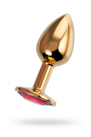 Анальный страз Штучки-дрючки, металл, золотистый, с кристаллом цвета рубин, 7 см, Ø 2,8 см, 50 г